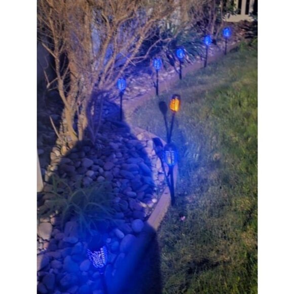 12 Pack Solar Lights Outdoor, Blue Solar Torch Light with Flickering Flame - Picture 2 of 3